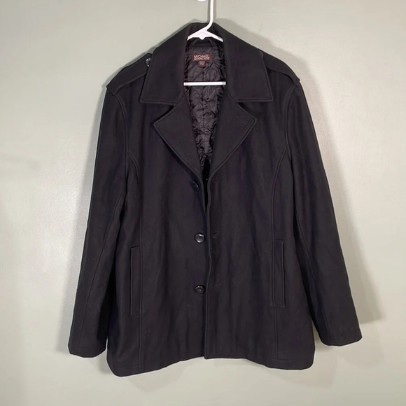 𝅺Michael Kors Wool Blend Lined 4 Button Jacket Coat Black Men’s size XL - Picture 2 of 11